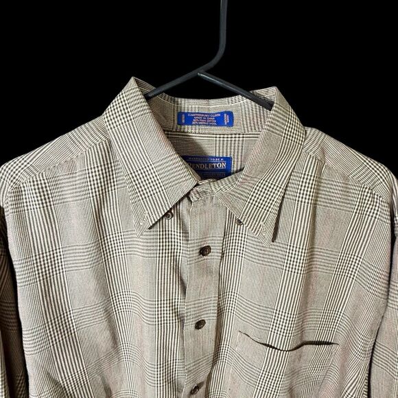 Pendleton Canterbury Cloth Shirt Plaid Button Down Merino Wool Blend Men's Large - Picture 3 of 16
